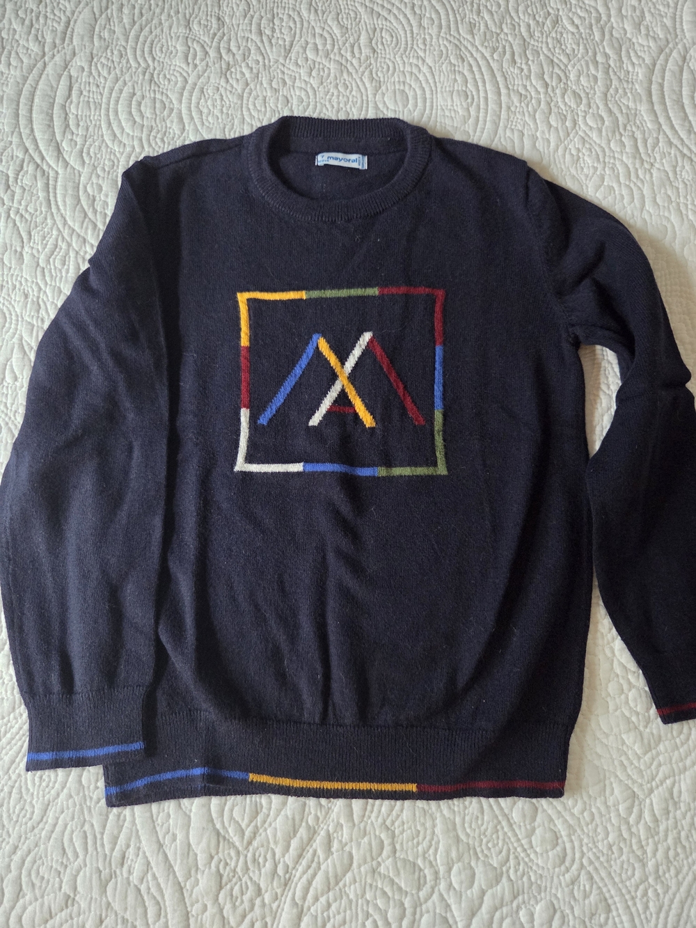 Mayoral Navy Sweater with Multicolor Geometric Logo
